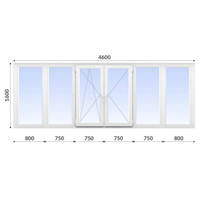 Балкон П-образный 1600x4600 Krauss 70 мм 2-камерный стеклопакет энергосберегающий