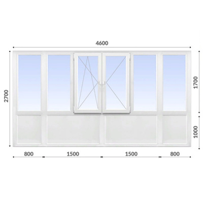 Французский балкон 2700x4600 Elex 60 мм 2-камерный стеклопакет энергосберегающее