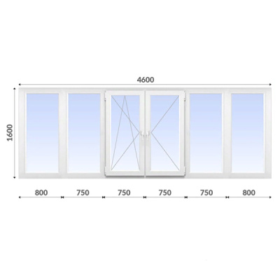 Балкон П-образный 1600x4600 Dexen 60 мм 2-камерный стеклопакет энергосберегающий